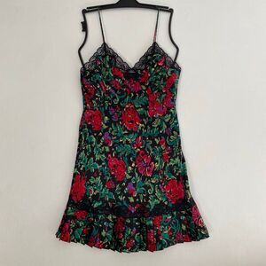 Victoria’s Secret Floral Slip Dress Lace Trim Mini Pleated Hem Size S